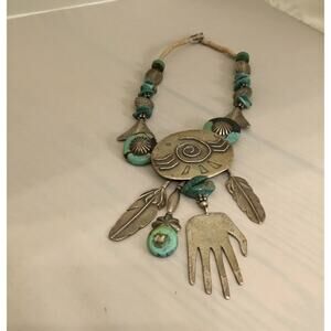 Vintage MUMMY’S BUNDLE by DOUG & MARY HANCOCK STERLING TURQUOISE NECKLACE